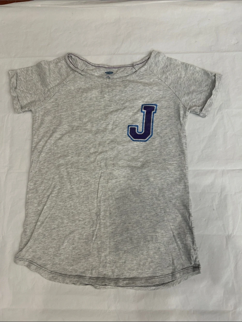 Justice Light Gray Short Sleeve Tee with Purple and Blue 'J' Patch